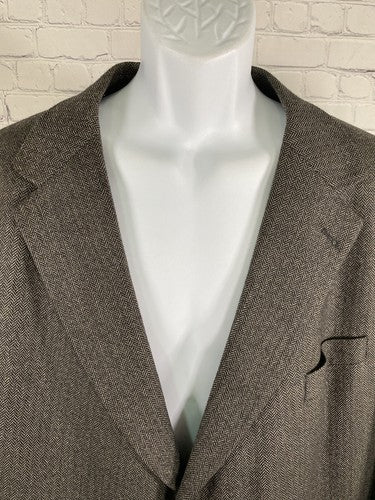 Brigadier Clothiers Wool Gray Black Herringbone Jacket Blazer Sport Coat 52R