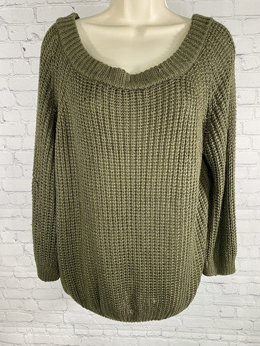 NWT NWD Impressions Green Chunky Knit Cotton Blend Pullover Sweater S/M