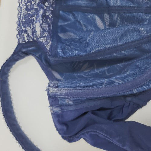 Sculptress Blue Floral Print Semi Sheer Lace Unlined Underwire Bra 40FF