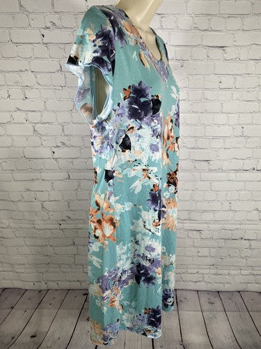 VTG Awesome Wear Blue Floral Pullover Short Sleeve T Shirt Dress XXL