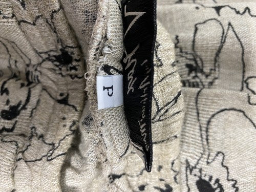 V Max Arthur Max Beige Black Pleated Elastic Waist Floral Midi Pull On Skirt P