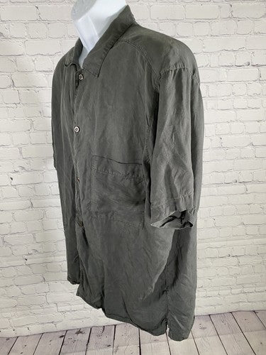 OFY Dark Gray 100% Tencel Casual Short Sleeve Collared Button Up USA LA Men’s XL