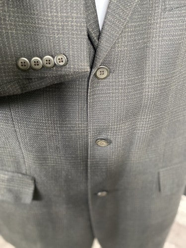 VTG 1998 Franco Tassi 100% Wool Black Brown Plaid 3 Button Blazer Jacket 44T