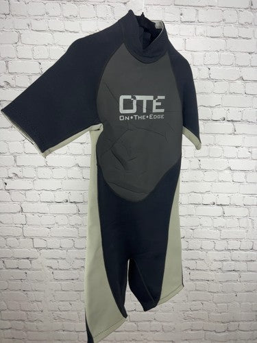 OTE On The Edge Black Gray Sage Short Sleeve Back Zip Shorty Spring Wetsuit M