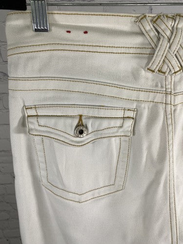 Kikit Jeans White Gold Thread Cotton Boot Cut Straight Leg Baggy Denim Jeans 8