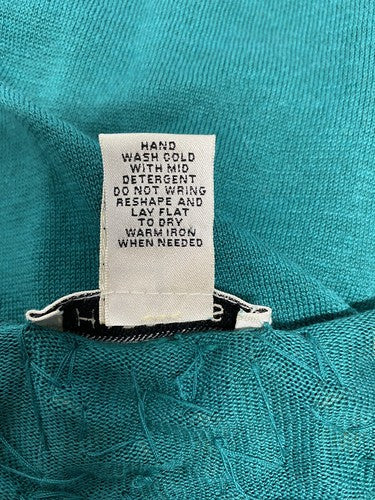 Harold’s Teal Beaded Silk Blend Knit Sweater Long Sleeve Front Closure V Neck S