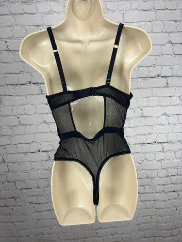 Auden Black Nude Floral Lace Underwire Push Up Thong Bodysuit Teddy M