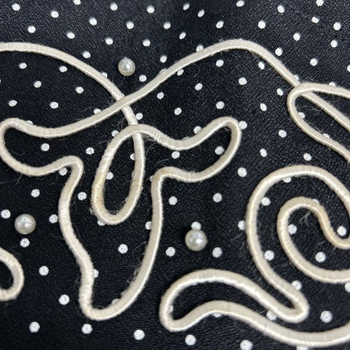 VTG S.L. Fashions Black White Polka Dot Shoulder Pad Fabric Embellished Dress 10