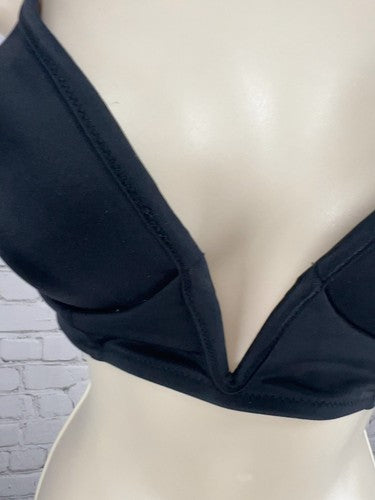 Victoria's Secret PINK Black Plunge Push Up Padded Halter Tie Bikini Top Size S