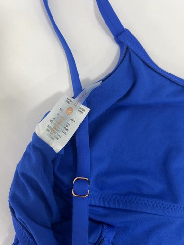 Shade & Shore Blue Ruched Side Tie Strappy Back One Piece Swimsuit Size L
