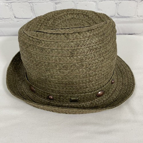 August 100% Paper Beaded Brown/ Green Narrow Brim Hat One Size