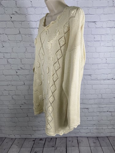 VTG By Design Essentials Ivory Pullover Oversized Cable Knit Sweater S