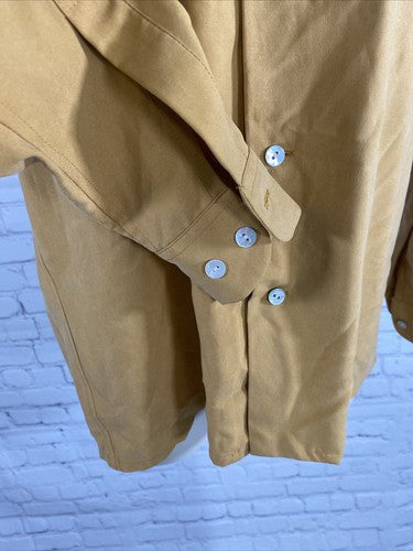 VTG Harold’s Gold Silk Oyster Shell Long Sleeve Button Up Blouse Top Petite P