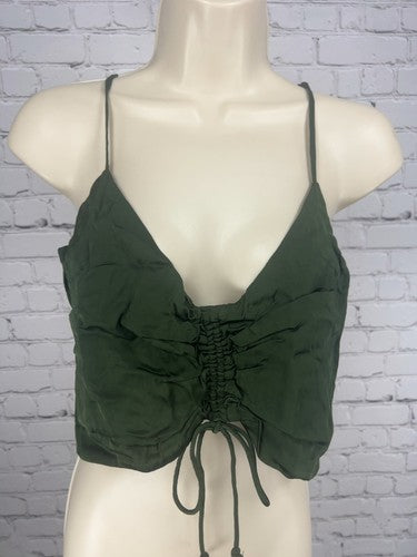 Aerie Olive Green Ruched Drawstring V Neck Sleeveless Cami Crop Top S