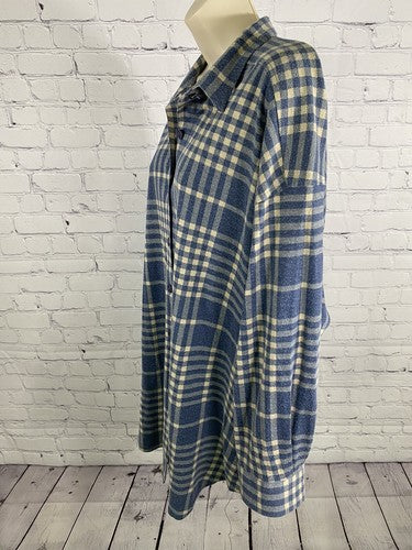 VTG Style New York Blue White Collared Long Sleeve Plaid Flannel Button Up L