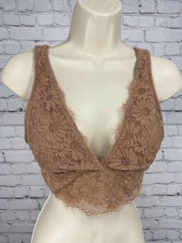 Aerie Tan Floral Lace Lined Plunge V Neck Bralette Bra M