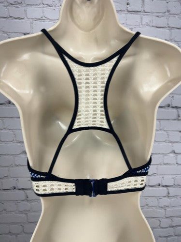 Victoria's Secret Blue Ivory Crochet Trim Racerback Bikini Swim Top S