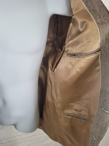 Andre Villard Paris Beige Gray Sport Coat Blazer Textured Silk Blend Size 42R