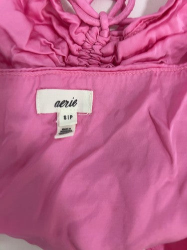 Aerie Pink Ruched Drawstring Front V Neck Cami Crop Top Size S