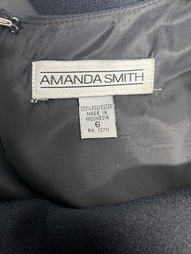 Amanda Smith Solid Black Sleeveless Belted Women’s Knee Length Sheath Dress 6