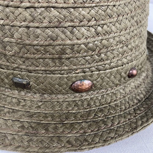August 100% Paper Beaded Brown/ Green Narrow Brim Hat One Size