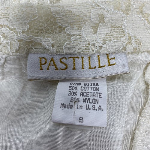 VTG Pastille Ivory Lace Cotton Blend Short Straight Pencil Skirt USA Size 8