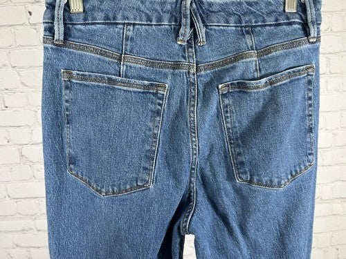 Good American Medium Wash Distressed Straight Leg Denim Blue Jeans 8/29 (29x31)
