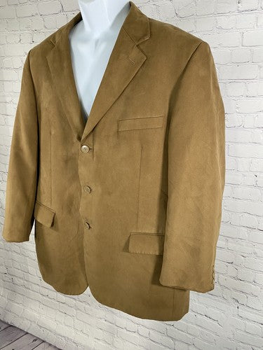 Andrew Fezza Light Brown Faux Suede 3 Button Blazer Jacket Super Soft 48 READ