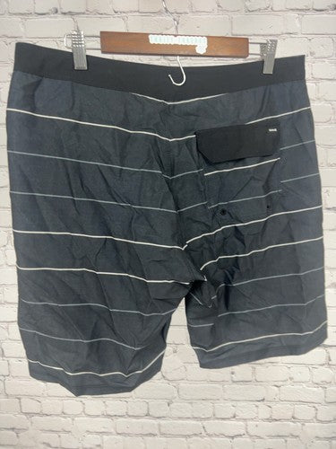Hurley Black Gray Striped Drawstring Board Shorts Swim Trunks 33 (34X8.5)