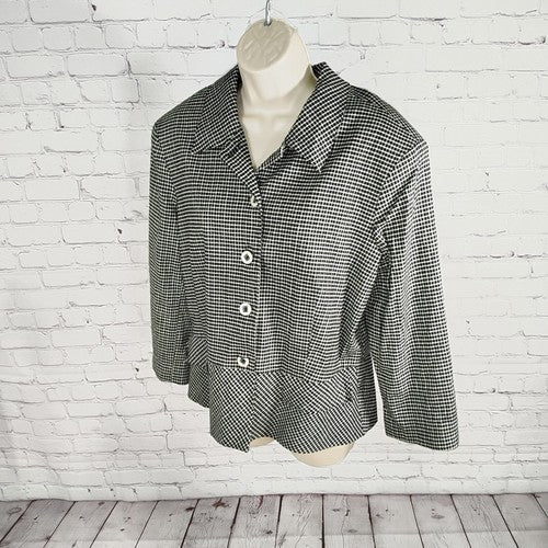 VTG Sharon Young Black White Checkered Contoured Blazer Women's Size 12