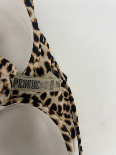 PINK Victoria's Secret Leopard Print Tiered Ruffle Halter Bikini Top S