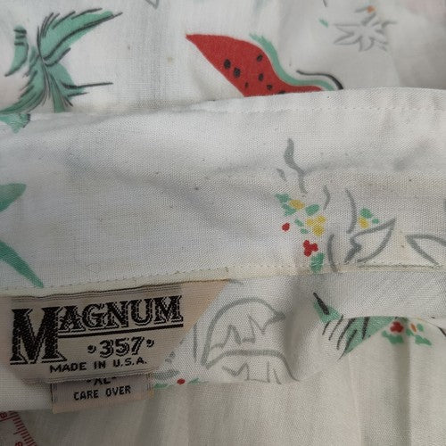 VTG Magnum 357 Polyester Blend Beachy Button Up Made In USA Men's Size XL