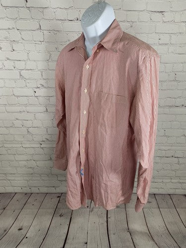 Brooks Brothers 346 Red White Striped Long Sleeve 100% Cotton Button Up Shirt L