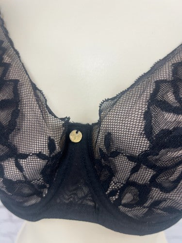 Natori Black Floral Lace Nude Lined Underwire Contour Cup Bra 36DDD