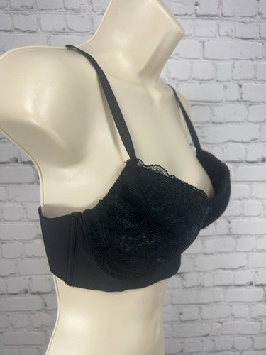 BCBGMAXAZRIA Black Floral Lace Overlay Underwire Padded Lined Bra 36C