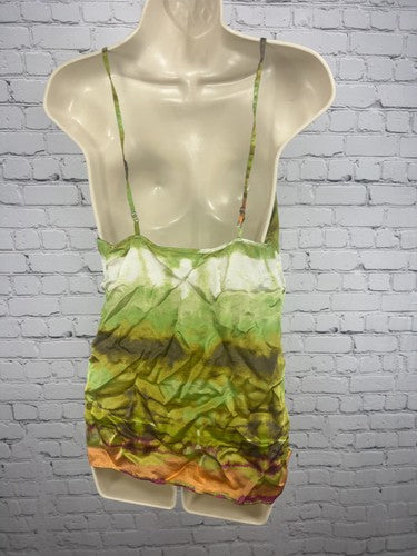 Banana Republic Green Tie Dye 100% Silk V Neck Spaghetti Strap Cami Top S
