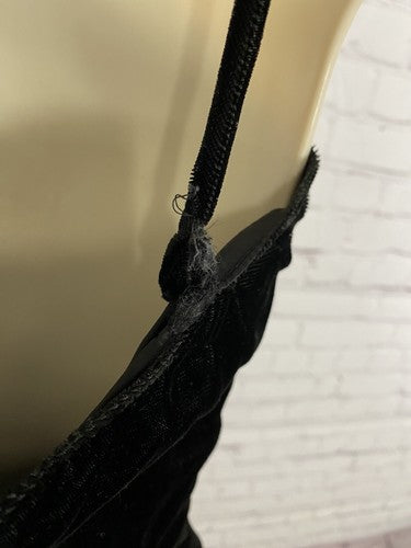 VTG New Leaf Black Gold Spaghetti Strap Velvet Bodycon Dress 5/6 *defect