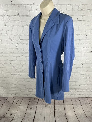 VTG Alyn Paige Blue Button Up Collared Shirt Long Blazer Suit Jacket Size 3/4