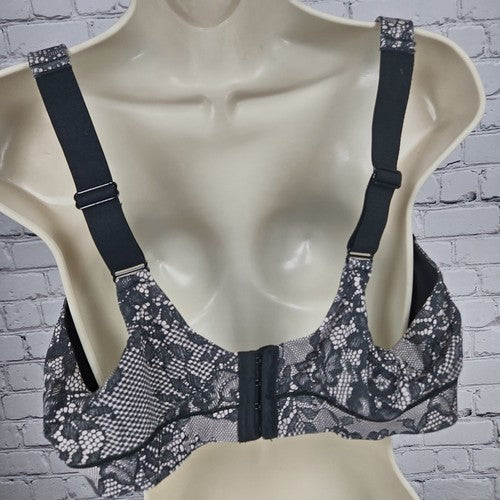 Cacique Black Blush Lace Print Lightly Lined Underwire Balconette Bra 42DD