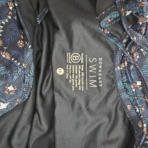 DownEast Swim Navy Floral Ruched Strappy Back One Piece Swimsuit Size XXL