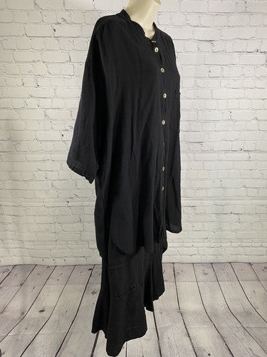 VTG Dunes Relaxed Fashion Black 2 Piece Outfit Skirt XXL Button Up Top 1XL