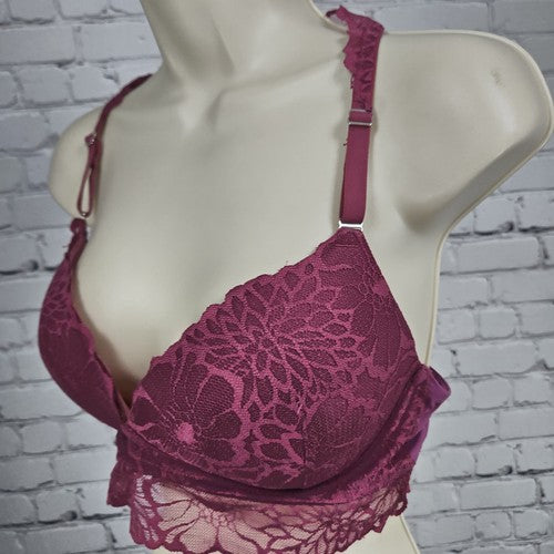 Victoria's Secret PINK Berry Floral Lace Wireless Racerback Push Up Bra Size L