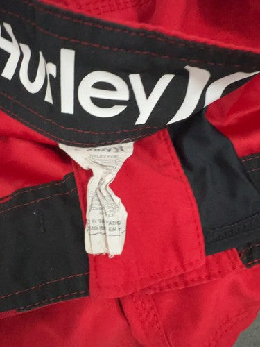 Hurley Red Black Logo Cargo Pocket Board Shorts Swim Trunks 34