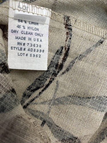 VTG Ellen Figg Linen Cotton Blend Brown Black Leafy Print Button Up Blouse 14