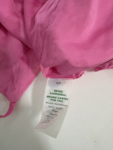 Aerie Pink Ruched Drawstring Front V Neck Cami Crop Top Size S