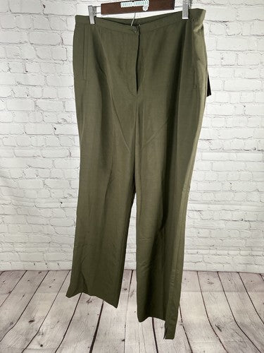 NWT Multiples Green Stretch Pleated Elastic Waist Wide Leg Pants 14 (34x31.5)
