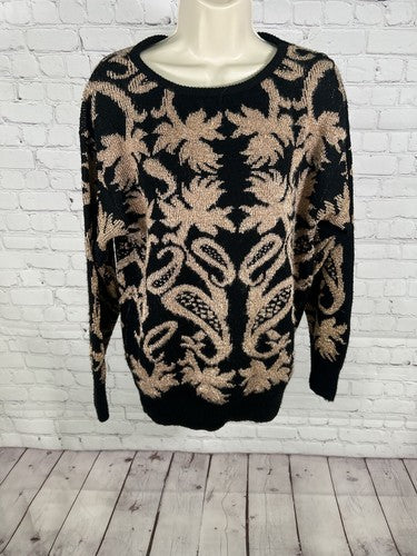 VTG Carriage Court Black Gold Pullover Long Sleeve Knit Sweater Women’s M