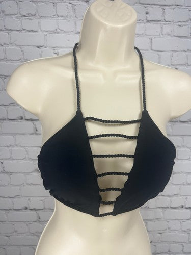 Abercrombie Swim Black Strappy Caged Front Triangle Halter Bikini Top S