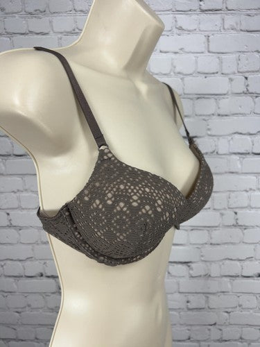 Victoria's Secret Taupe Lace Push Up Padded Underwire Bra 34C