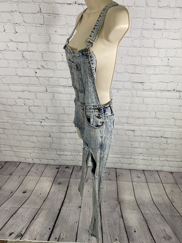 AQ American Quality Denim Distressed Coveralls Light Wash Skinny Leg Pockets 5